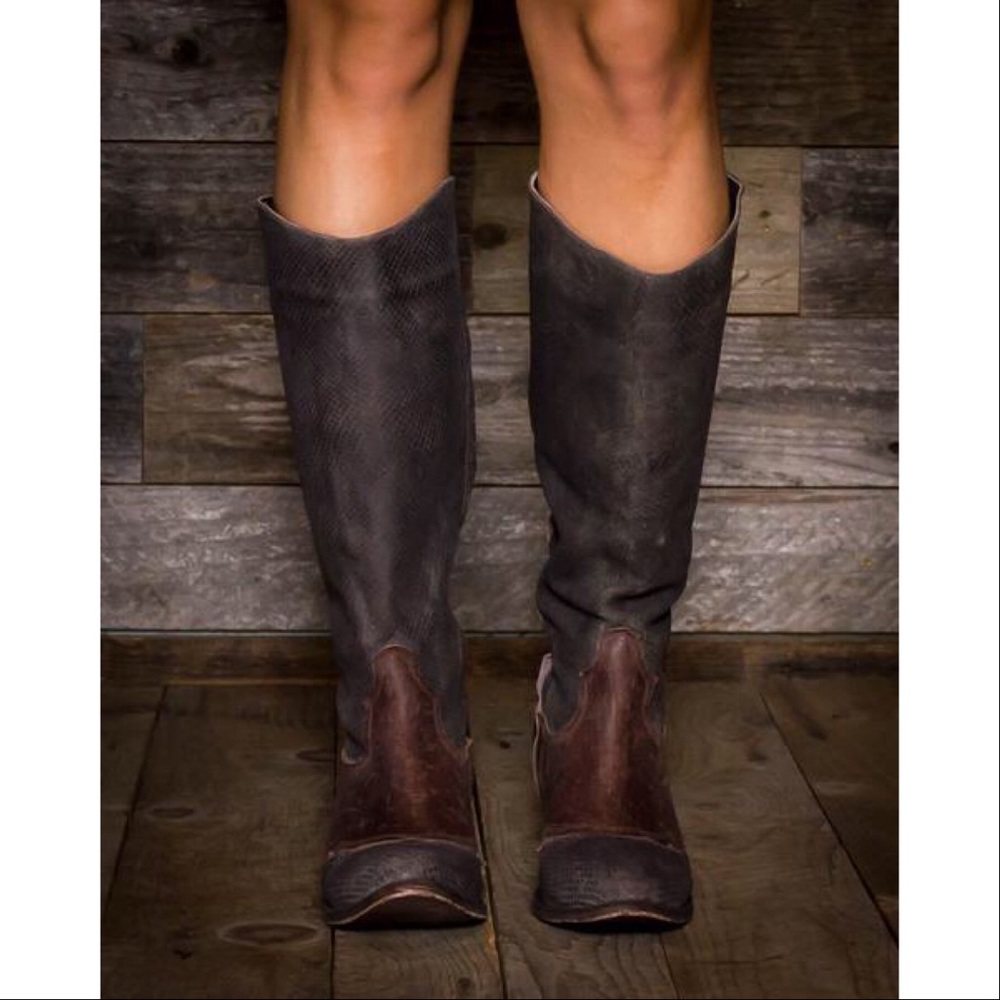 Saddle Distressed Cowboy Leather Boots - Picture 3 of 7